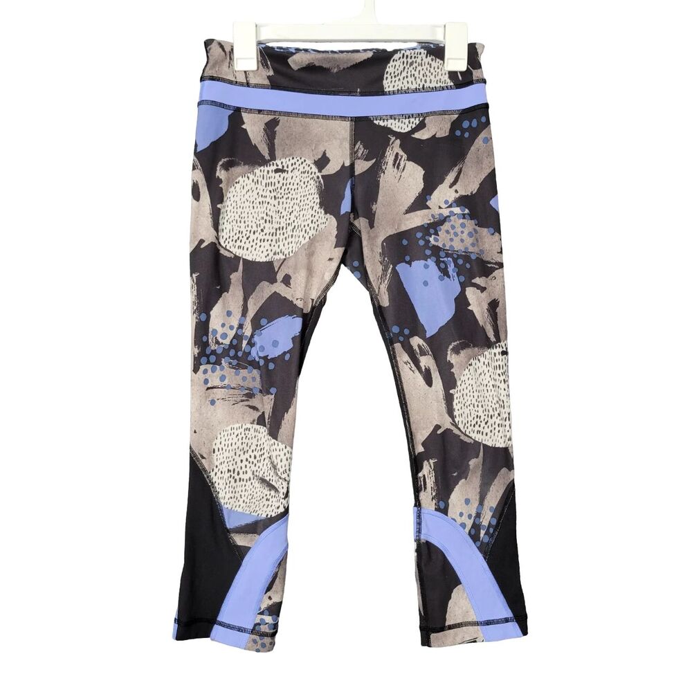 LULULEMON Blue Inspire Crop II Full-On Luxtreme Mesh Art Pop SIZE 6